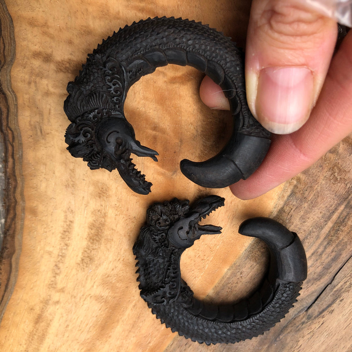 Ebony Wood Dragon Gauged Earrings – Limited Edition