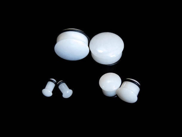White Jade Stone Plugs – Single Flared Ear Gauges