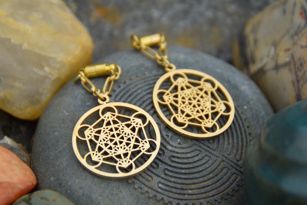 Metatron's Cube Magnetic Clasp Gauged Earrings