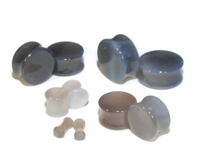 Grey Agate Stone Plugs – Double Flared Ear Gauges