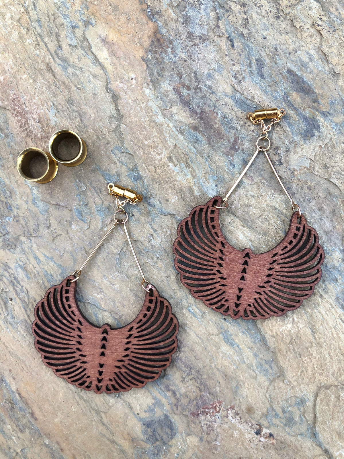Laser-Cut Wood Magnetic Clasp Gauged Earrings