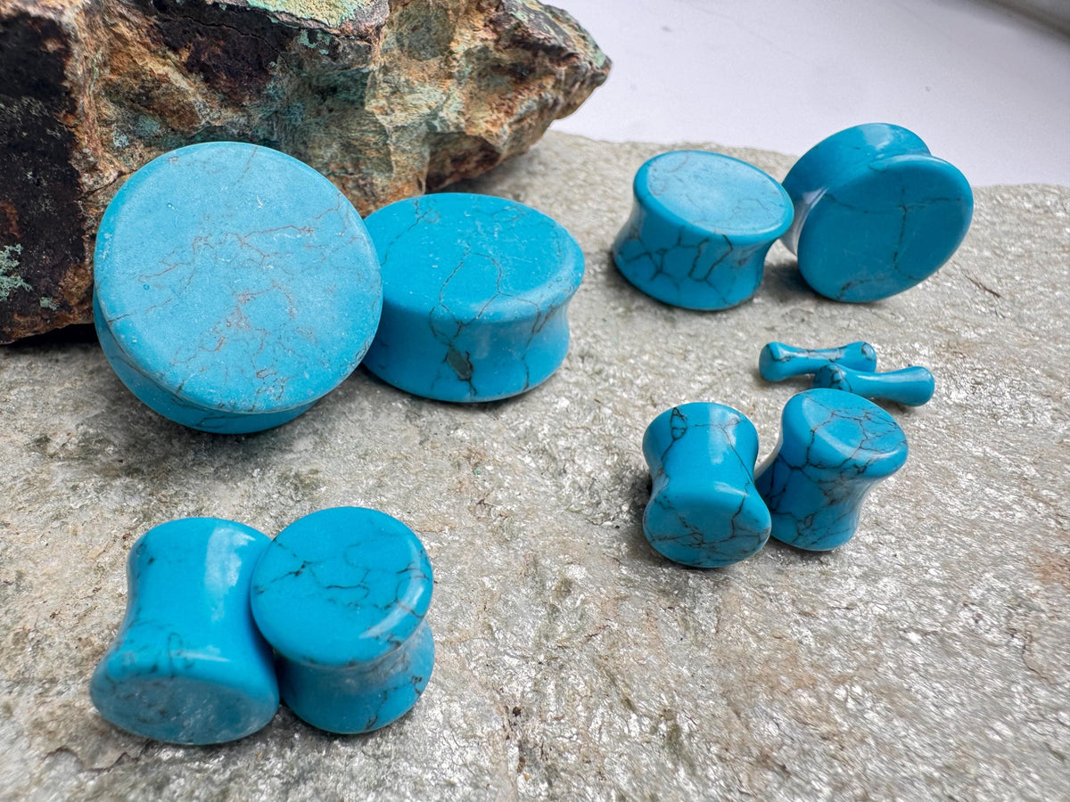 Turquoise Stone Plugs – Double Flared Ear Gauges