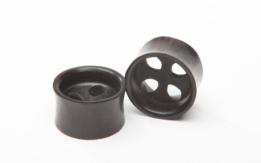 Ebony Wood Iron Cross Cutout Tunnels – Double Flared