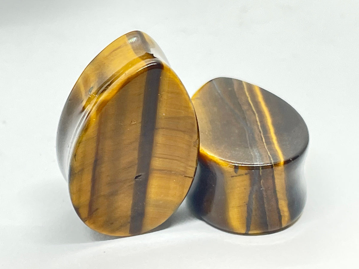 OOAK Brown Tiger’s Eye Teardrop Plugs – 7/8" (22mm)