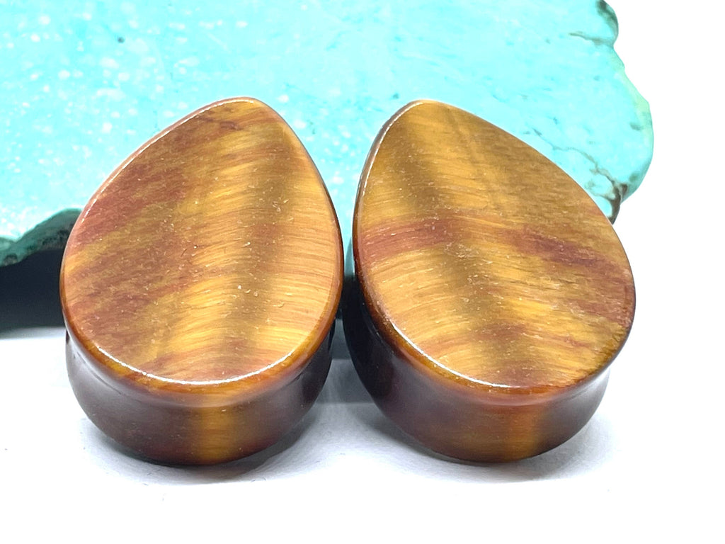 OOAK Tiger’s Eye Teardrop Plugs – 1" (25mm)