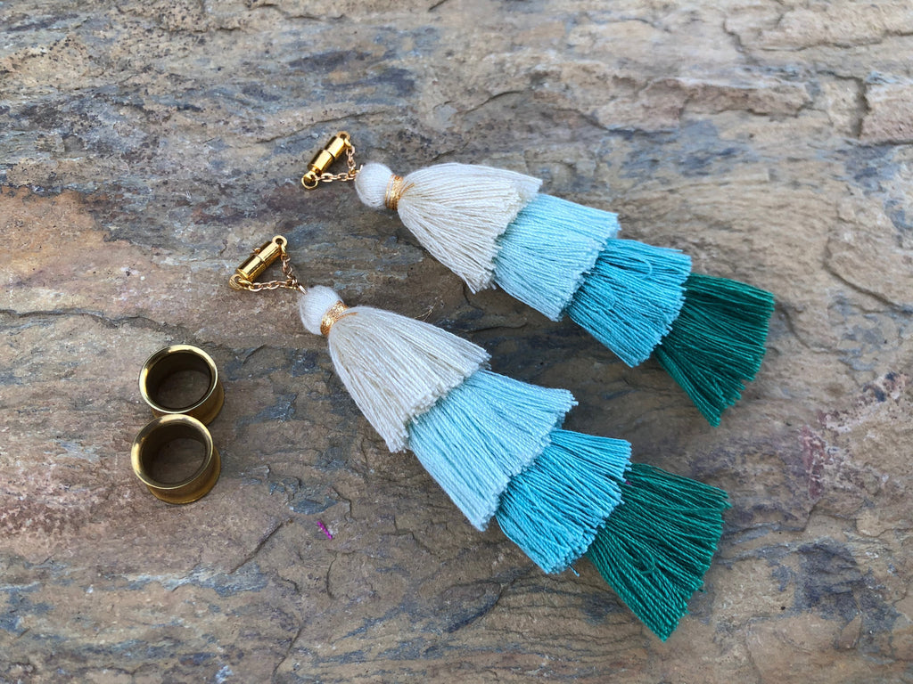 Multicolor Tassel Magnetic Clasp Gauged Earrings