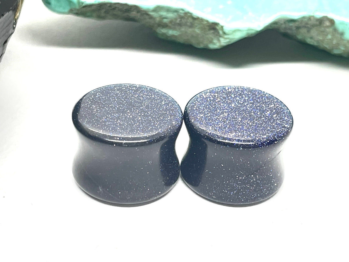 OOAK Blue Goldstone Plugs – 5/8" (16mm) Double Flared