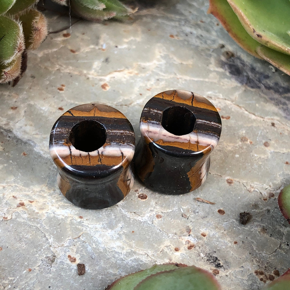 OOAK Tiger Iron Stone Tunnels – 7/16" (11mm)