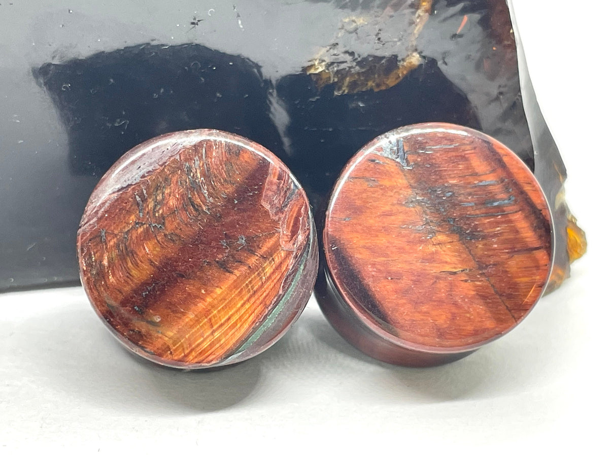 OOAK Red Tiger’s Eye Plugs – 3/4" (19mm)