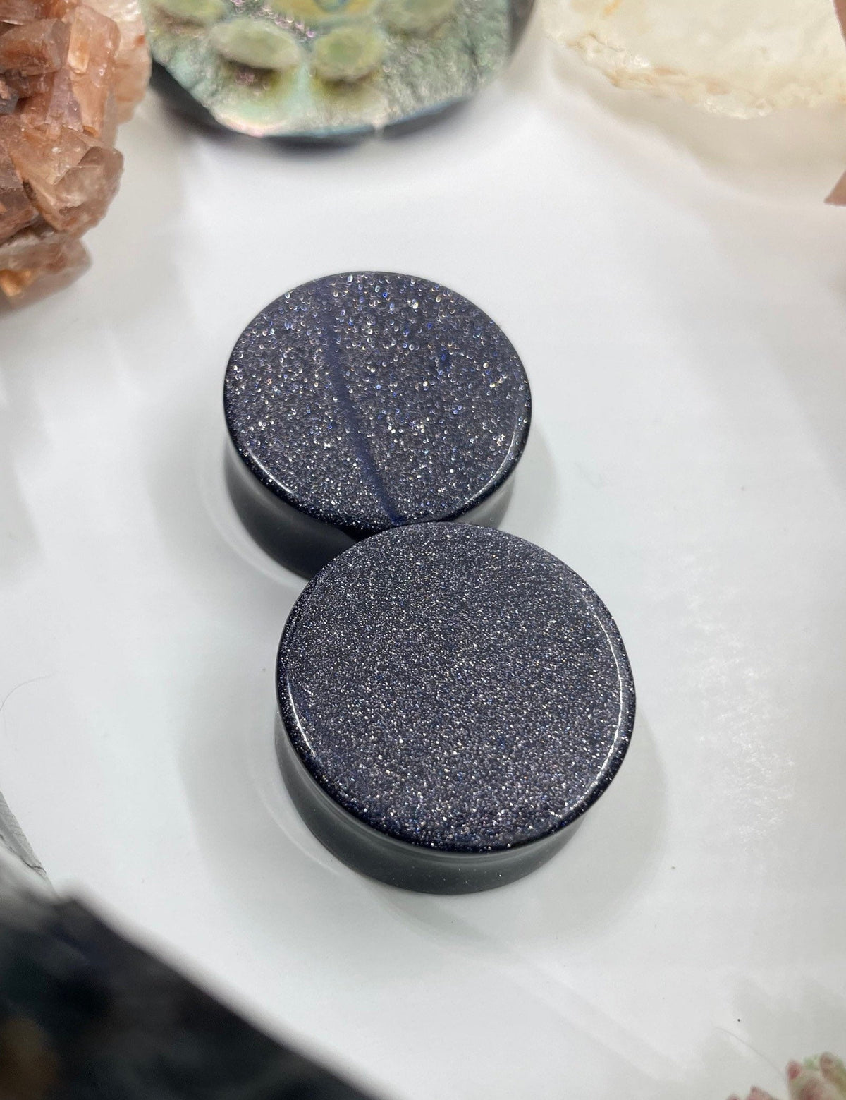 OOAK Blue Goldstone Glass Plugs – 1" (25mm)
