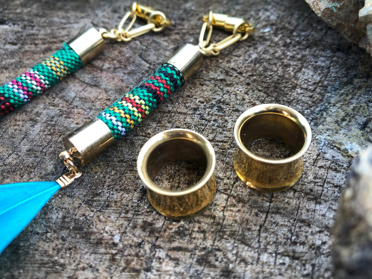Teal Feather Magnetic Clasp Gauged Earrings