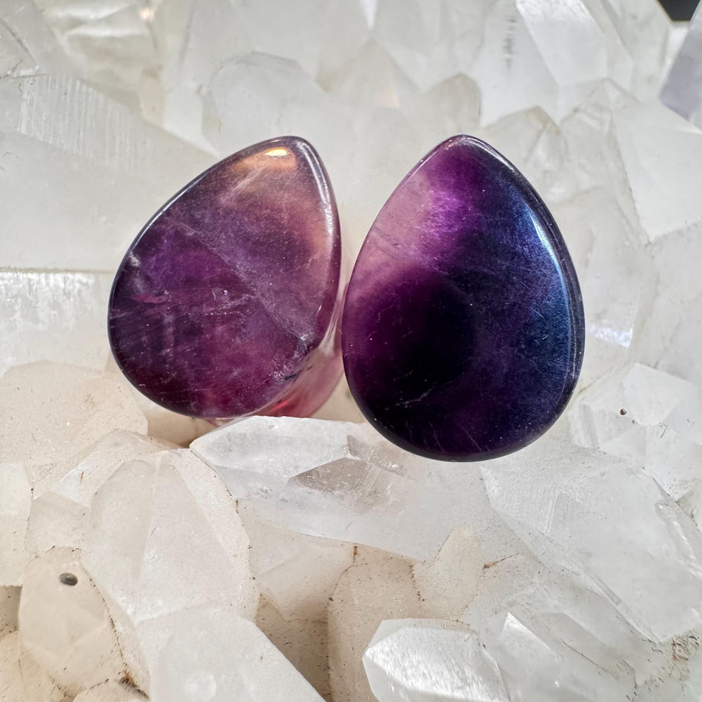 OOAK Purple Fluorite Teardrop Plugs – 5/8" (16mm)