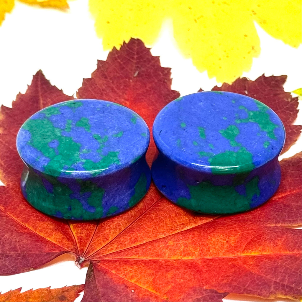 OOAK Azurite Stone Plugs – 1" (25mm)