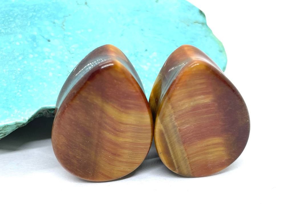 OOAK Red Tiger’s Eye Teardrop Plugs – 1" (25mm)