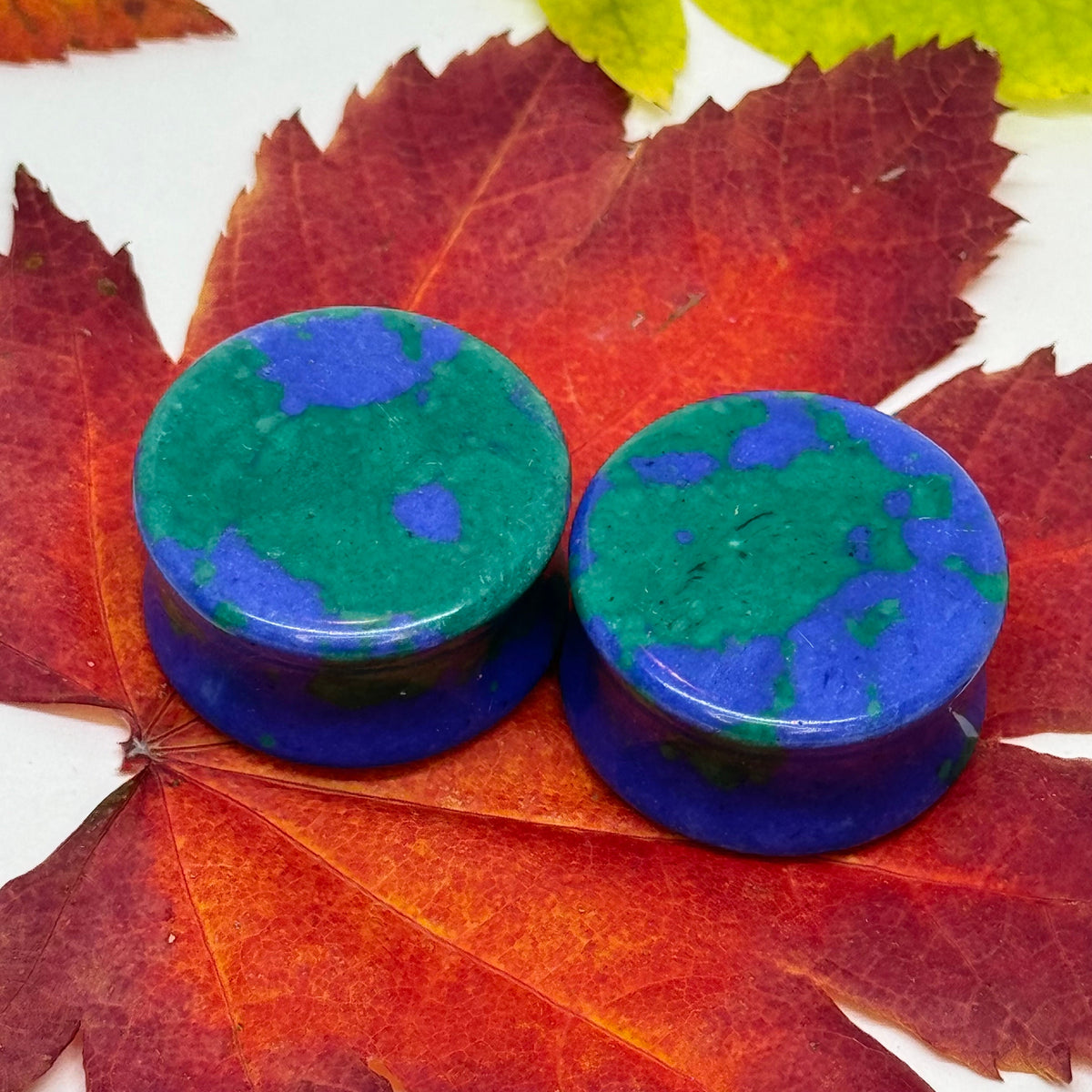OOAK Azurite Stone Plugs – 7/8" (22mm)