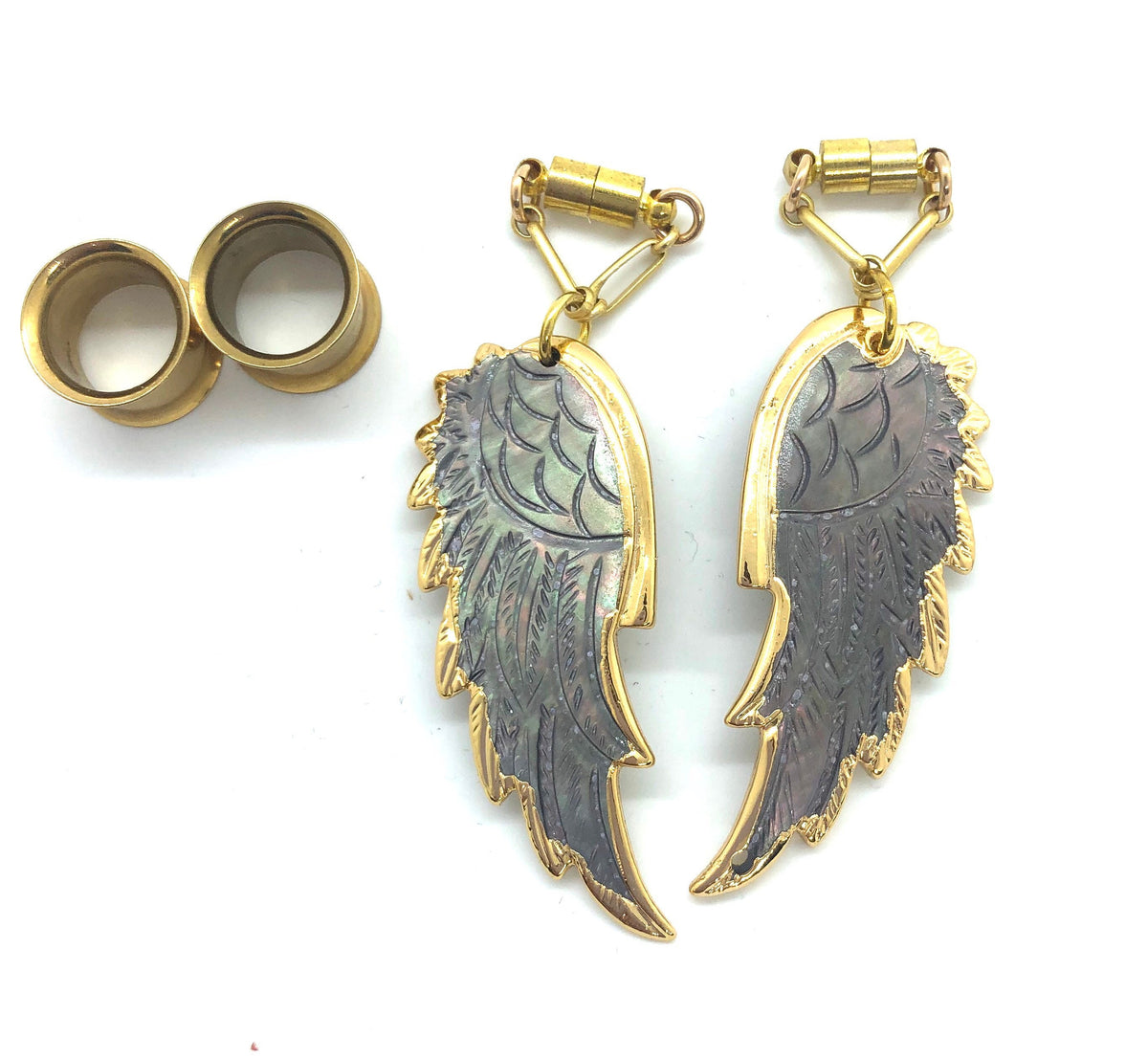 Black Mother-of-Pearl Angel Wing Magnetic Earrings