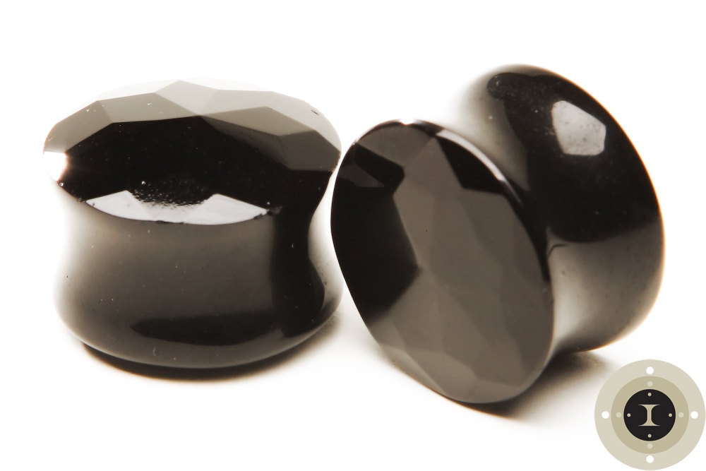Black Faceted Glass Plugs – Double Flared Ear Gauges