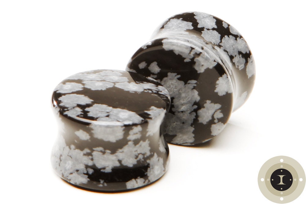 Snowflake Obsidian Plugs – Double Flared Ear Gauges
