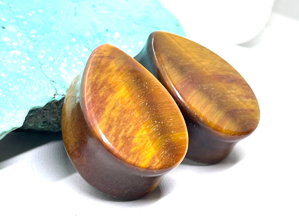 OOAK Tiger’s Eye Teardrop Plugs – 1" (25mm)