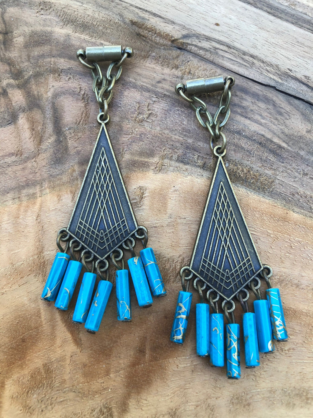 Turquoise & Bronze Magnetic Clasp Gauged Earrings