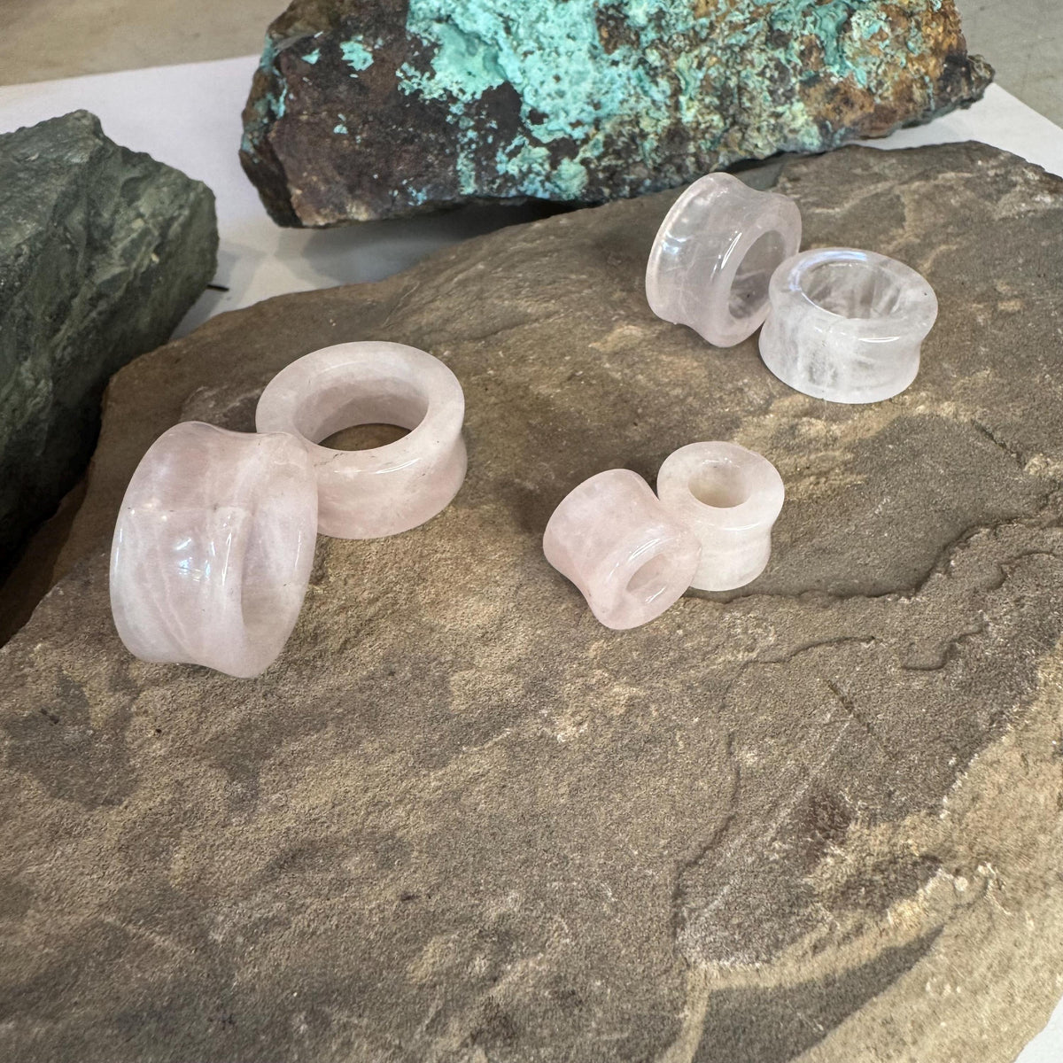 Rose Quartz Stone Tunnels – Double Flared Pink Gauges