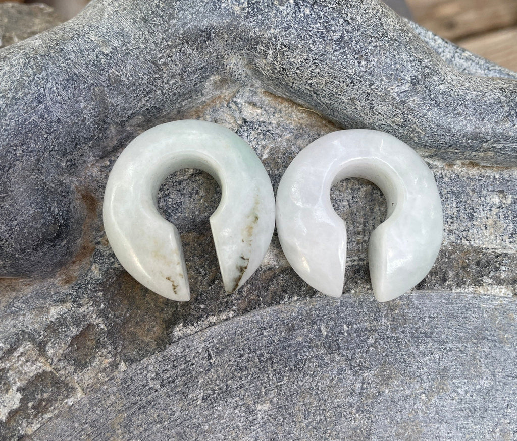 OOAK White & Green Jadeite Donuts – 7/16" (11mm)