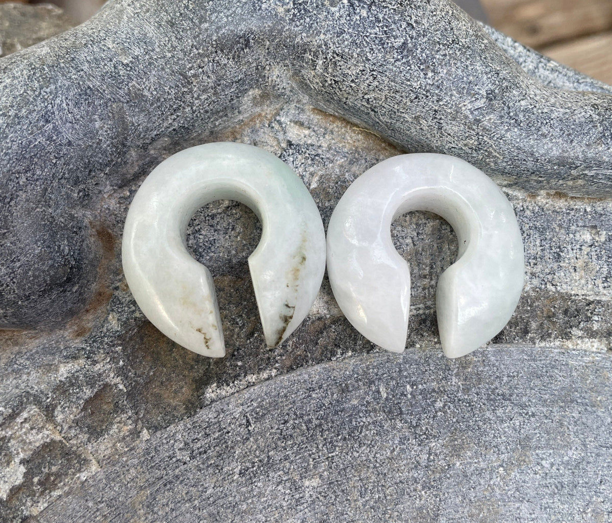 OOAK White & Green Jadeite Donuts – 7/16" (11mm)