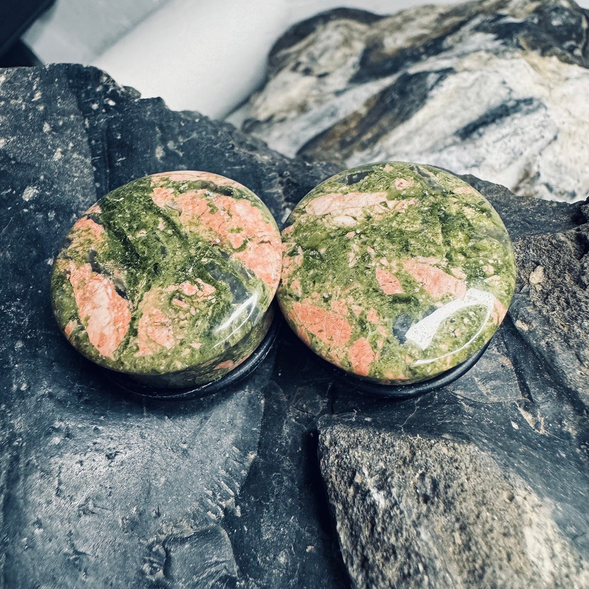OOAK Unakite Stone Plugs – 1" (25mm) Single Flared