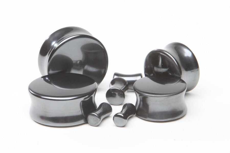 Hematite Double Flared Stone Plugs – Metallic Ear Gauges