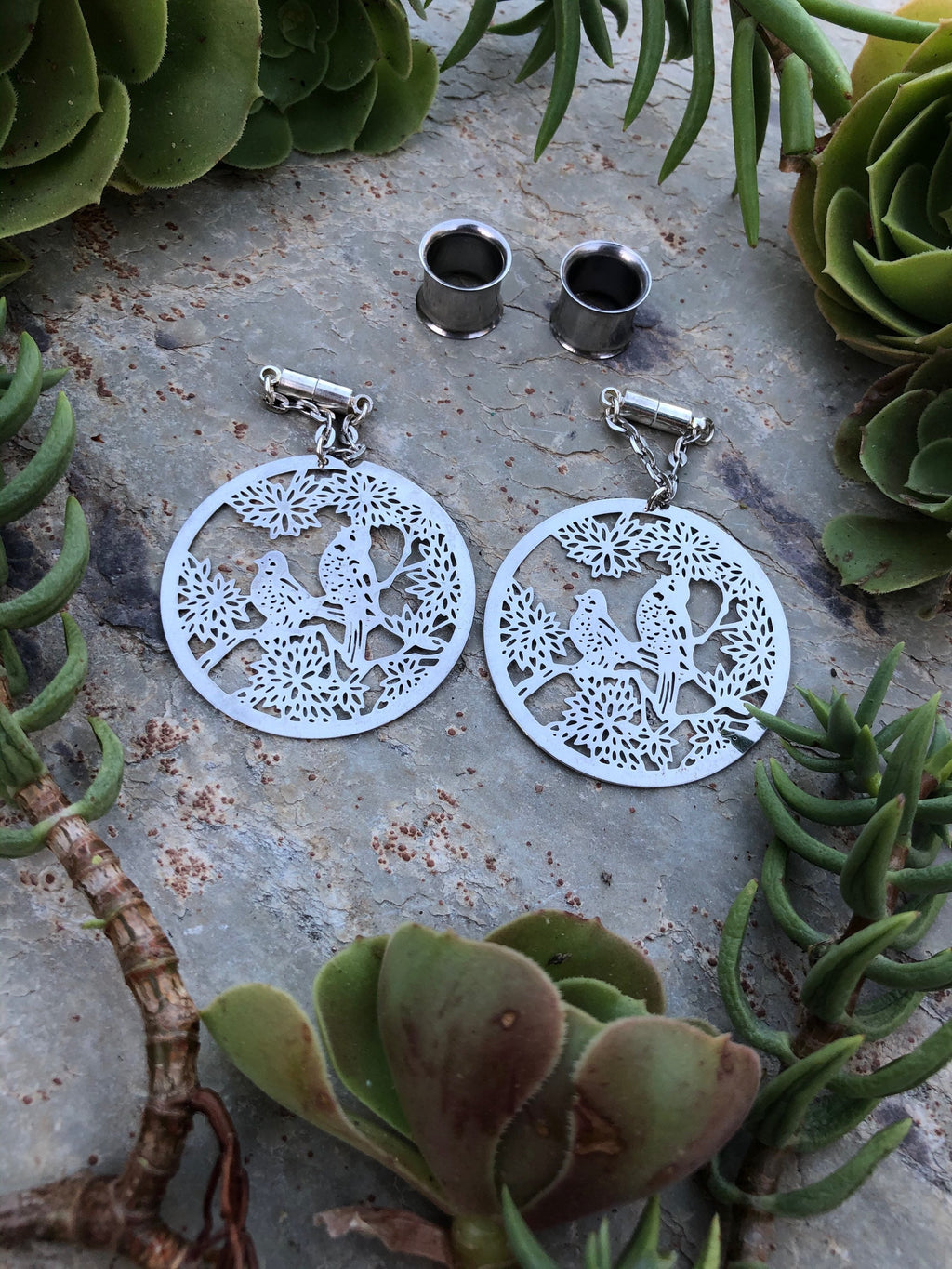 Laser-Cut Bird Magnetic Clasp Gauged Earrings