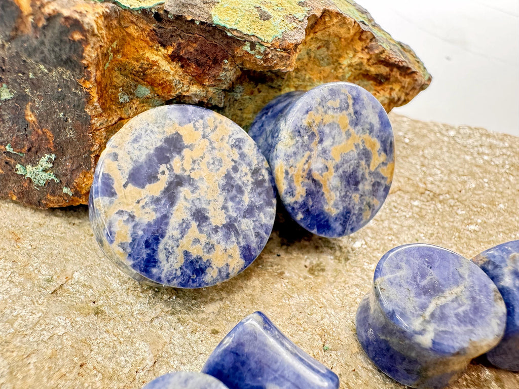 Blue Sodalite Plugs – Double Flared Stone Ear Gauges