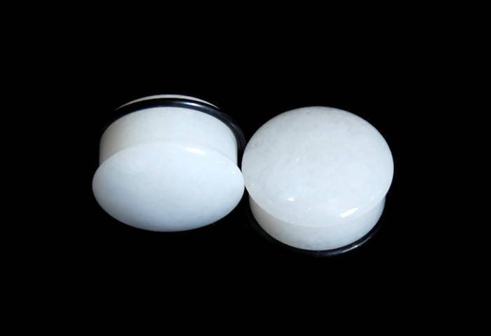 White Jade Stone Plugs – Single Flared Ear Gauges