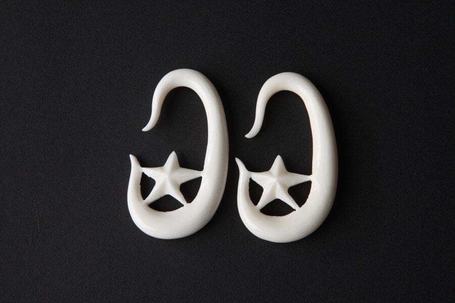 Carved Bone Star Hanging Earrings – Ear Gauges
