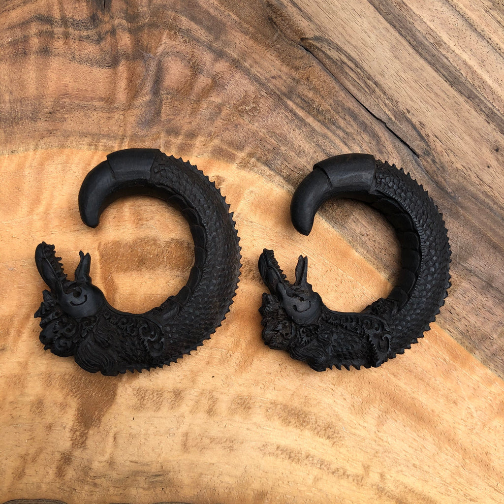 Ebony Wood Dragon Gauged Earrings – Limited Edition