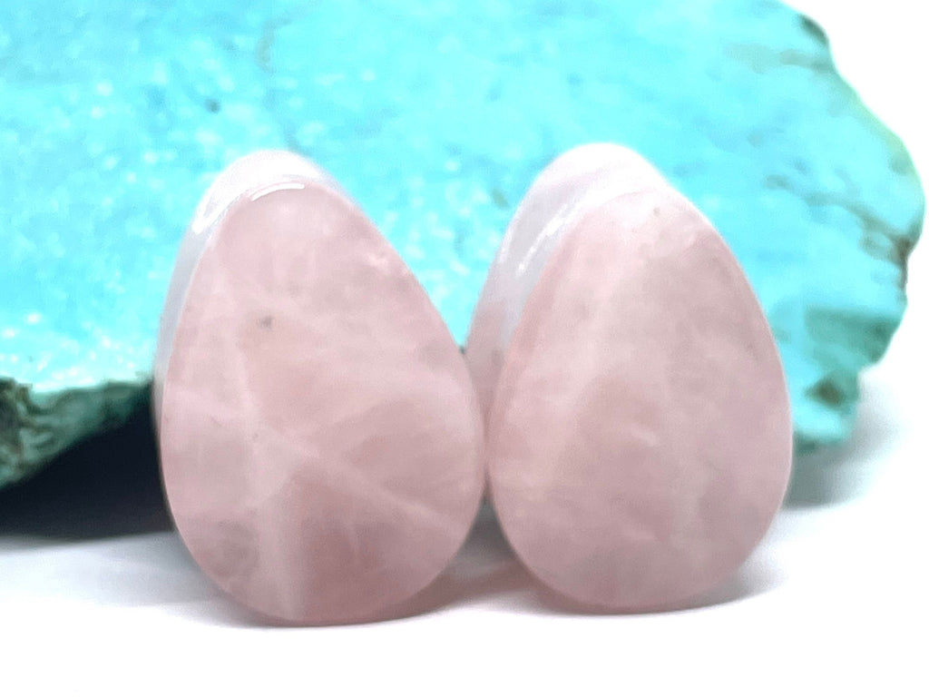 OOAK Rose Quartz Teardrop Plugs – 7/8" (22mm)