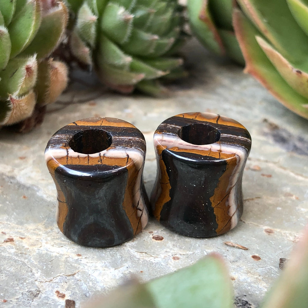 OOAK Tiger Iron Stone Tunnels – 7/16" (11mm)