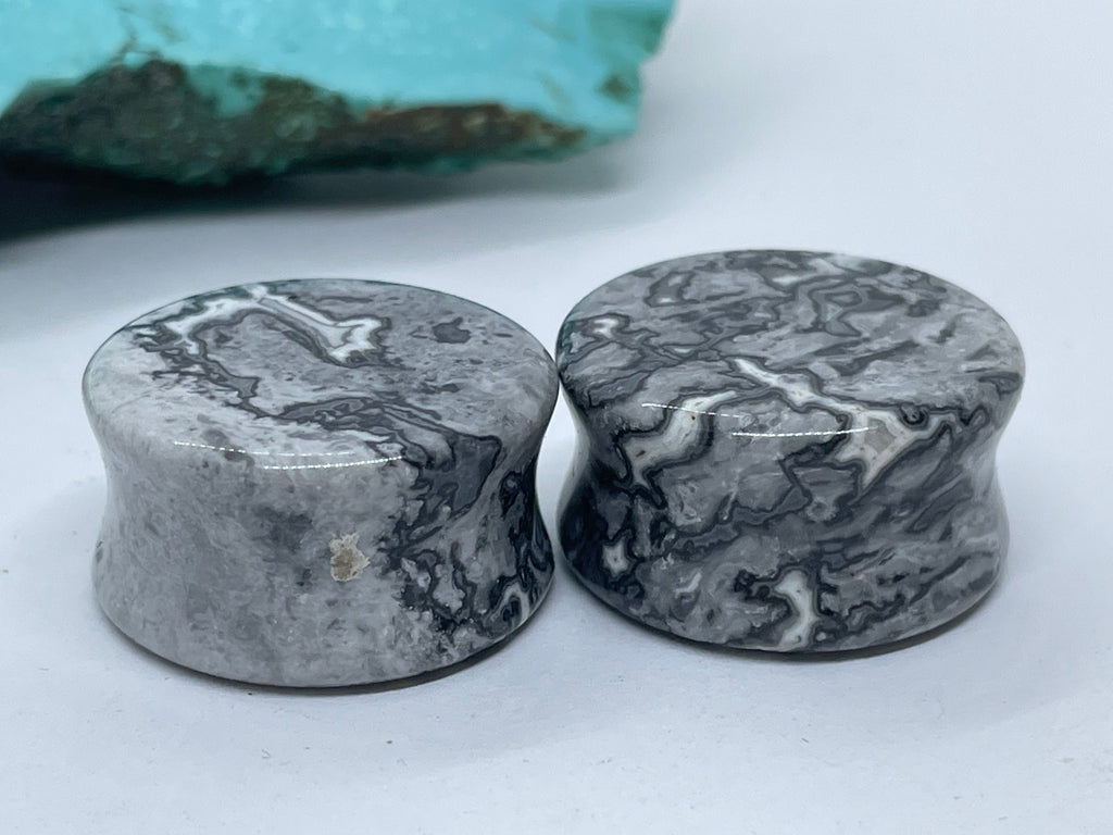 OOAK Grey Wave Jasper Plugs – 7/8" (22mm)