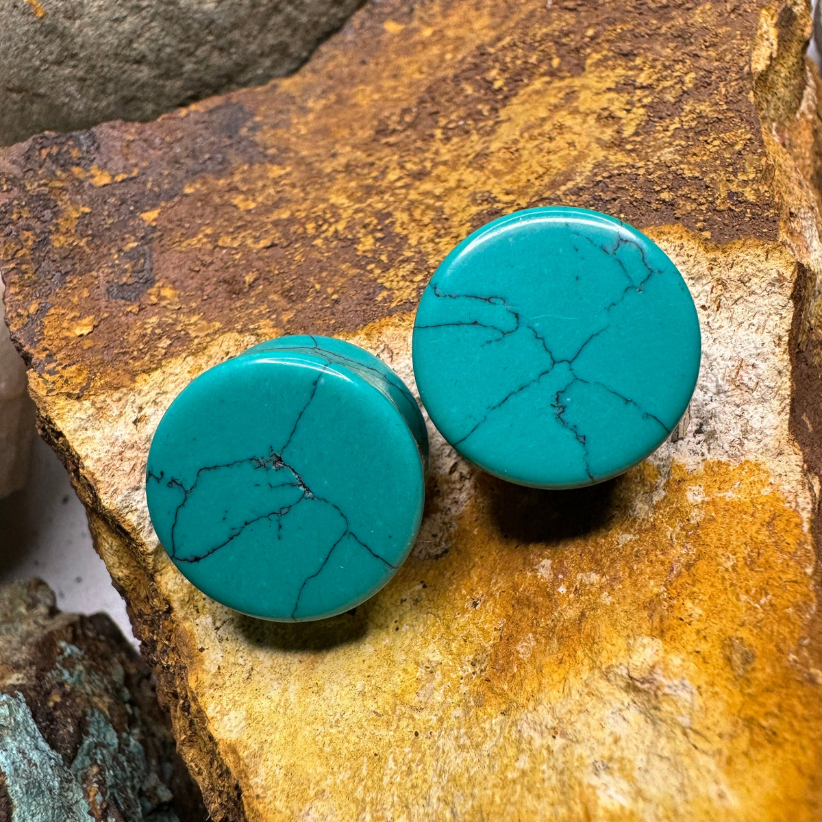 OOAK Synthetic Turquoise Plugs – 3/4" (19mm) Double Flared