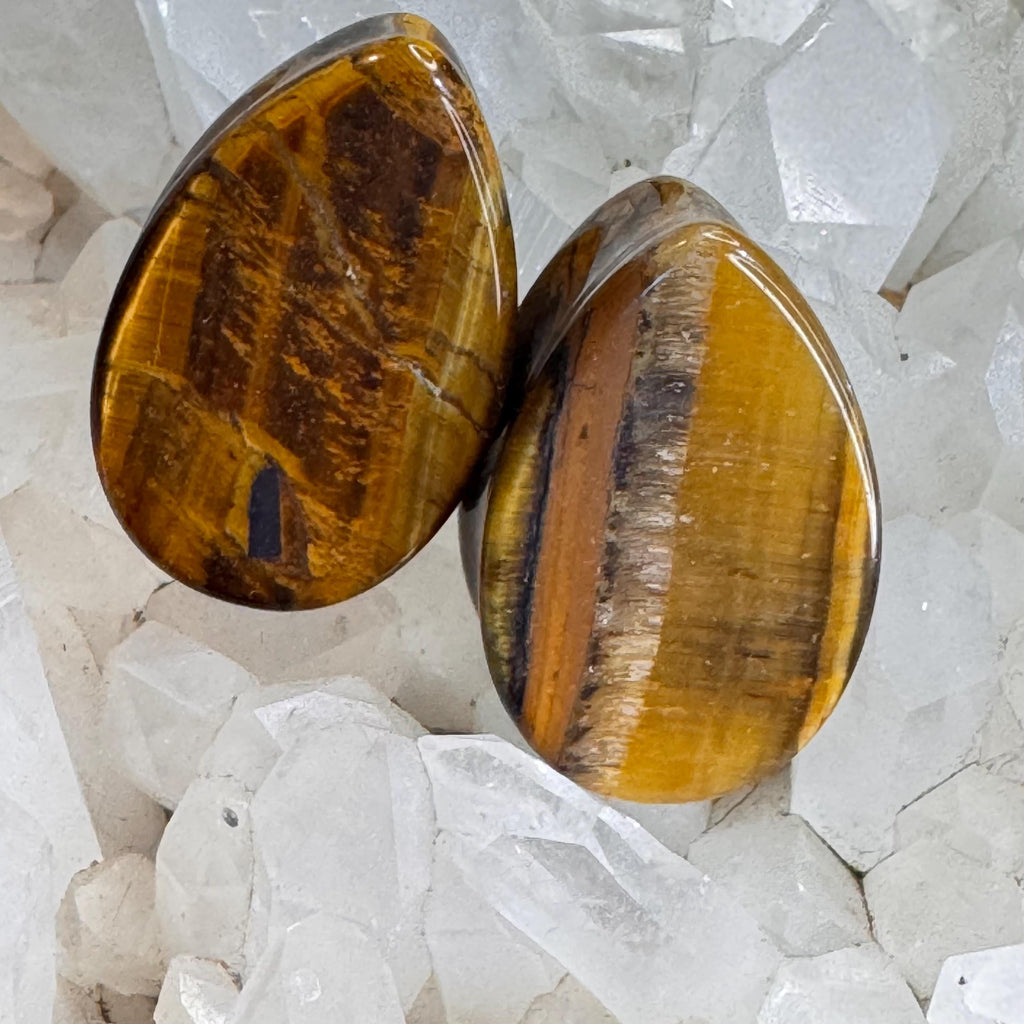 OOAK Brown Tiger’s Eye Teardrop Plugs – 7/8" (22mm)