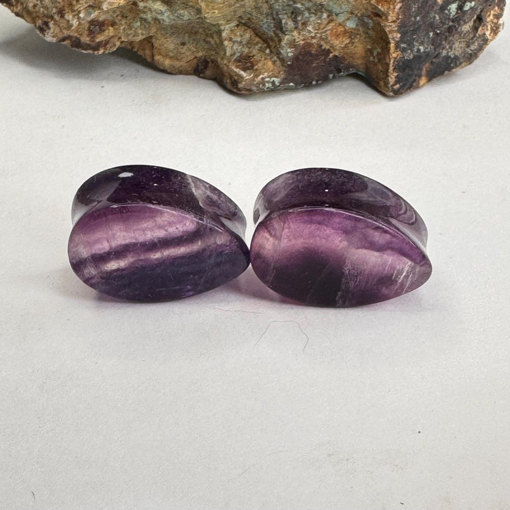 OOAK Purple Fluorite Teardrop Plugs – 3/4" (19mm)