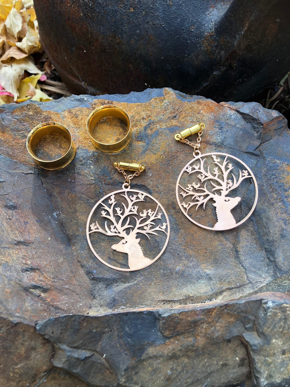 Brass Elk Magnetic Clasp Gauged Earrings