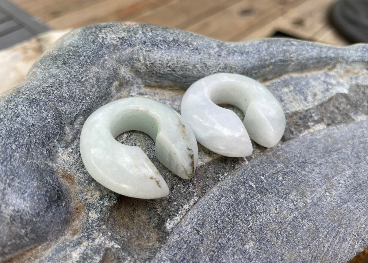 OOAK White & Green Jadeite Donuts – 7/16" (11mm)