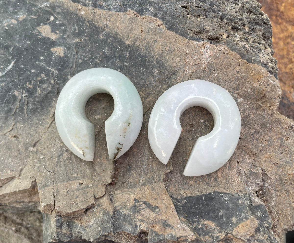 OOAK White & Green Jadeite Donuts – 7/16" (11mm)