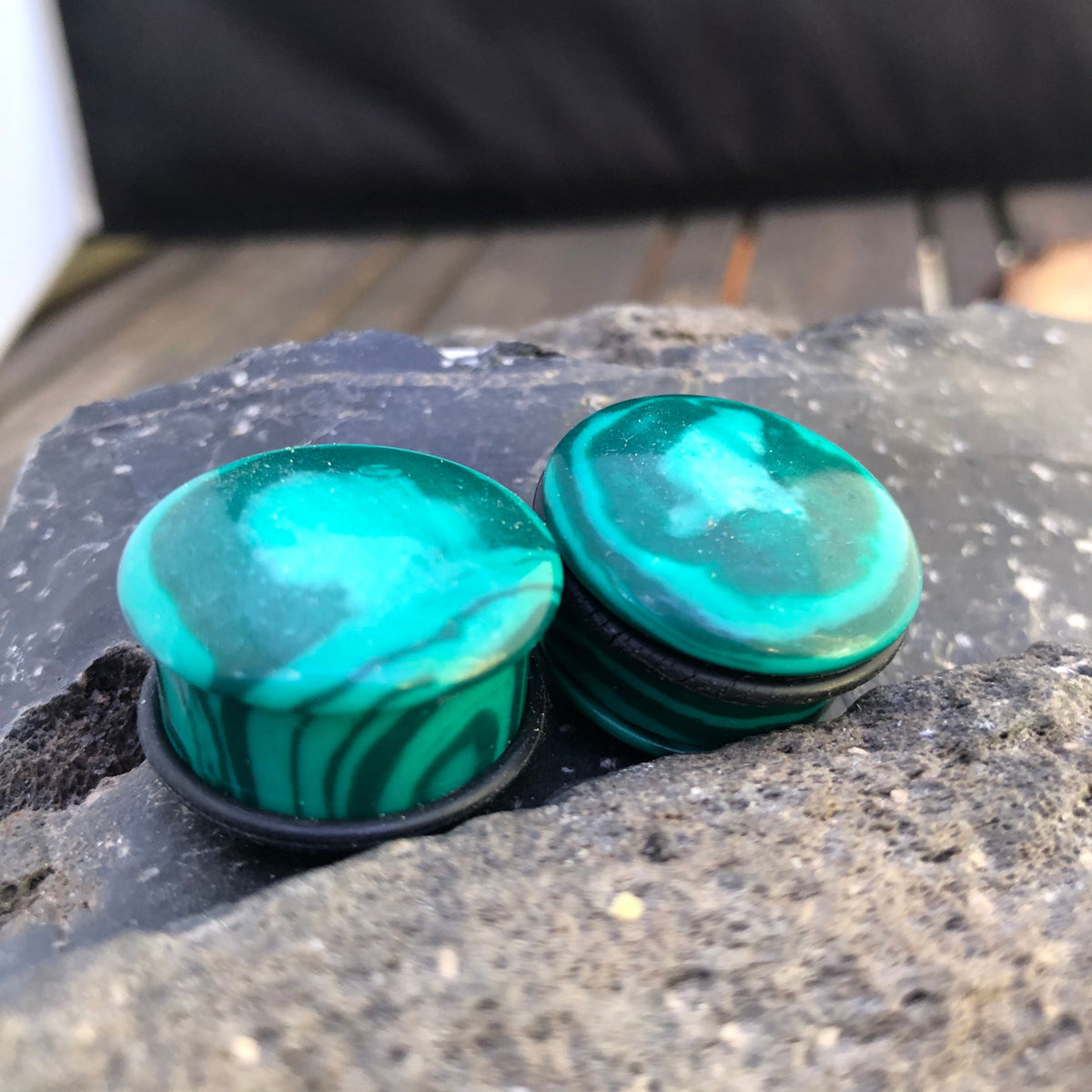 OOAK Malachite Stone Plugs – 7/8" (22mm)