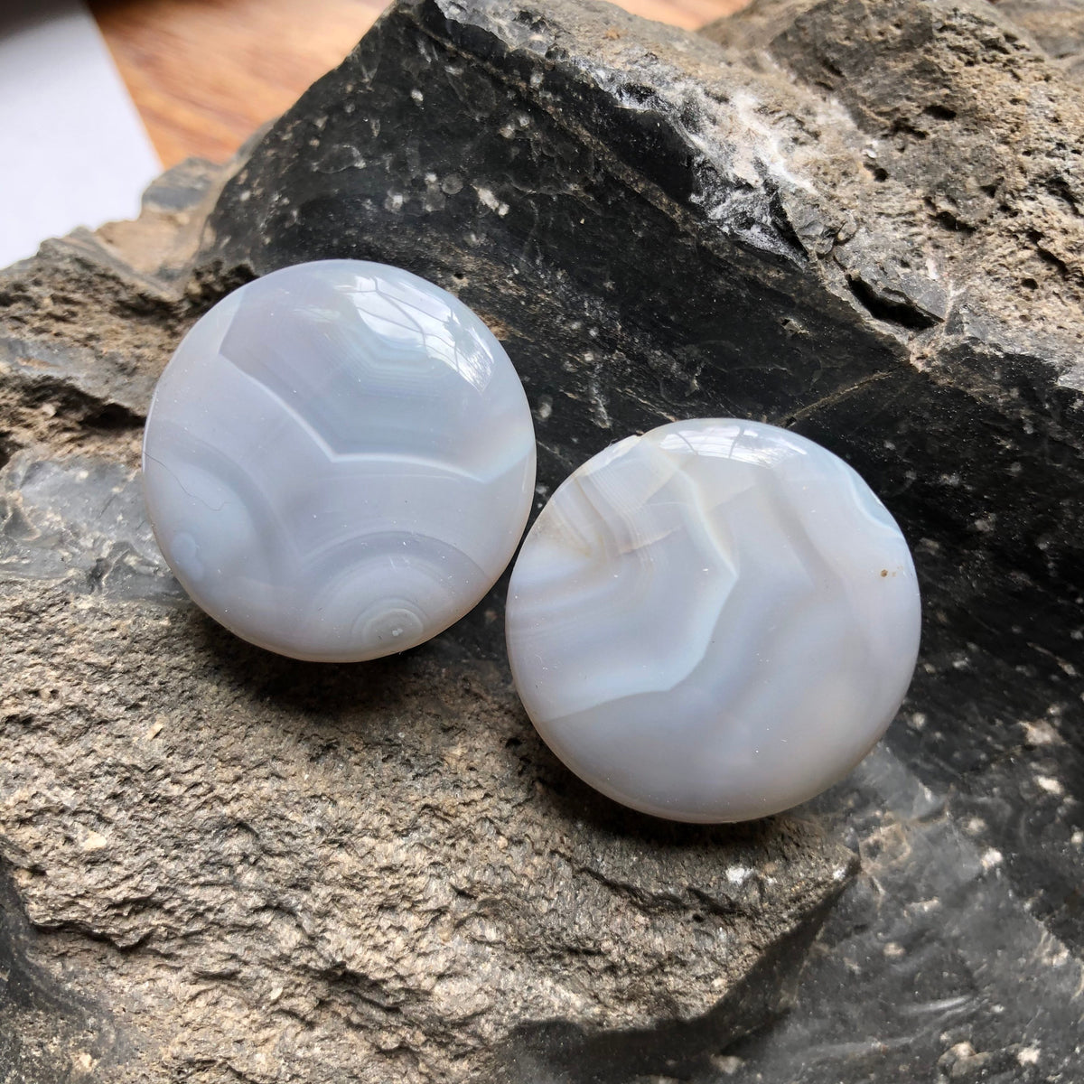 OOAK Grey Agate Plugs – 1" (25mm) Single Flared