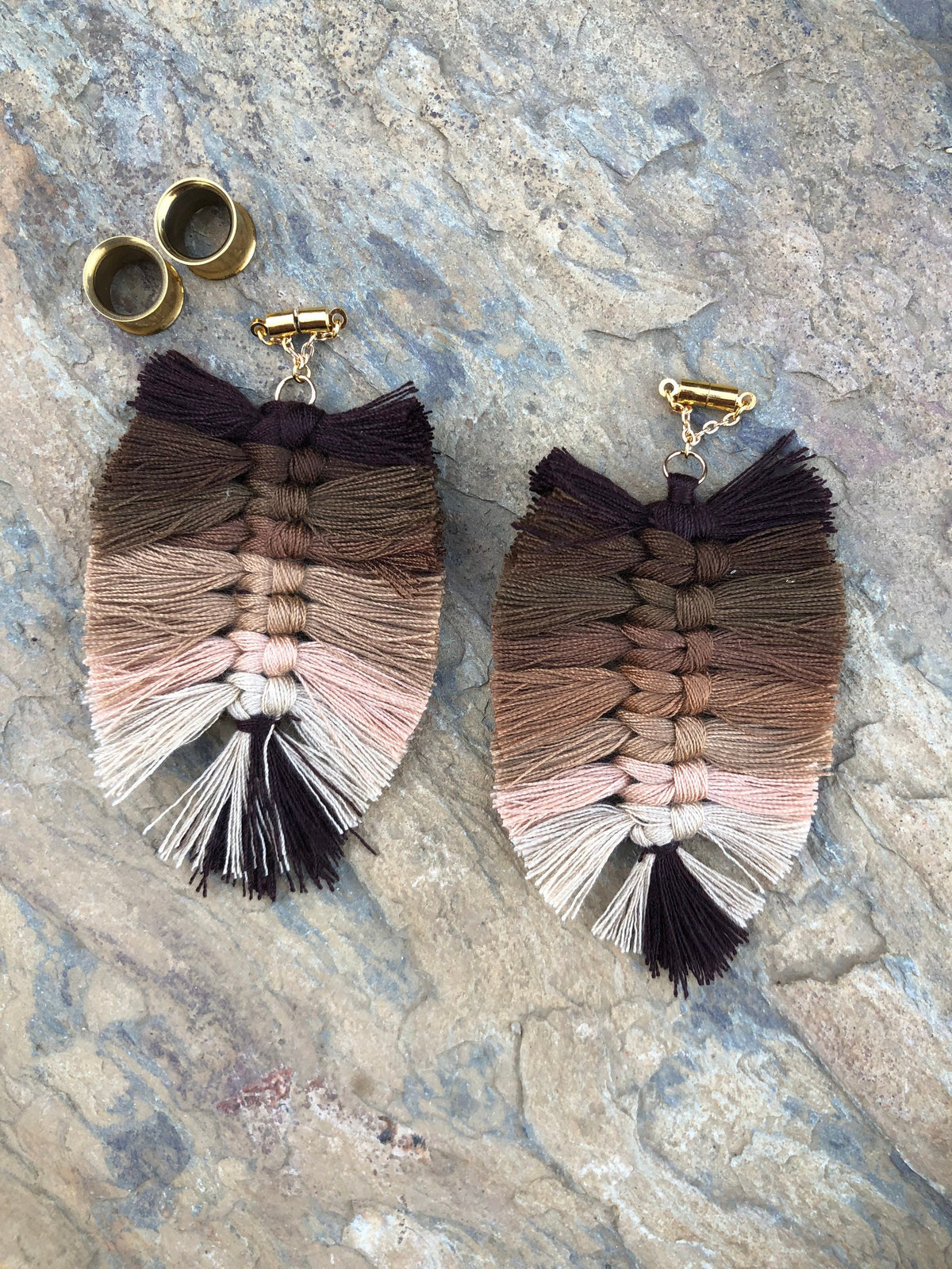 Brown Multicolor Tassel Magnetic Clasp Earrings