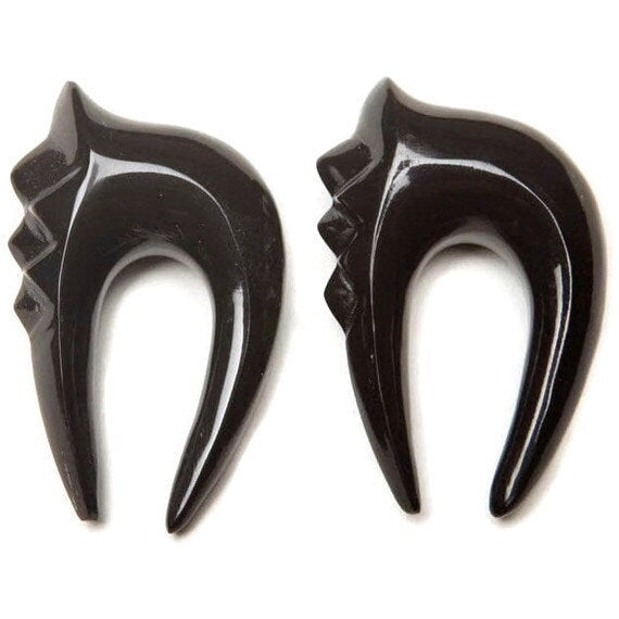 Carved Water Buffalo Horn Hanging Earrings – Ear Gauges