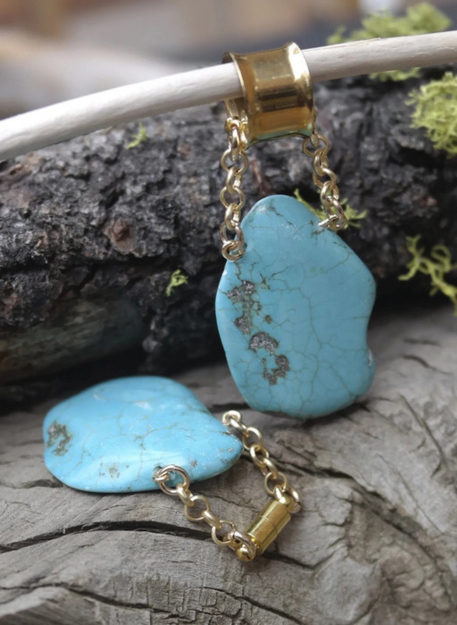 Turquoise Magnetic Clasp Gauged Earrings – Tunnel Hangers