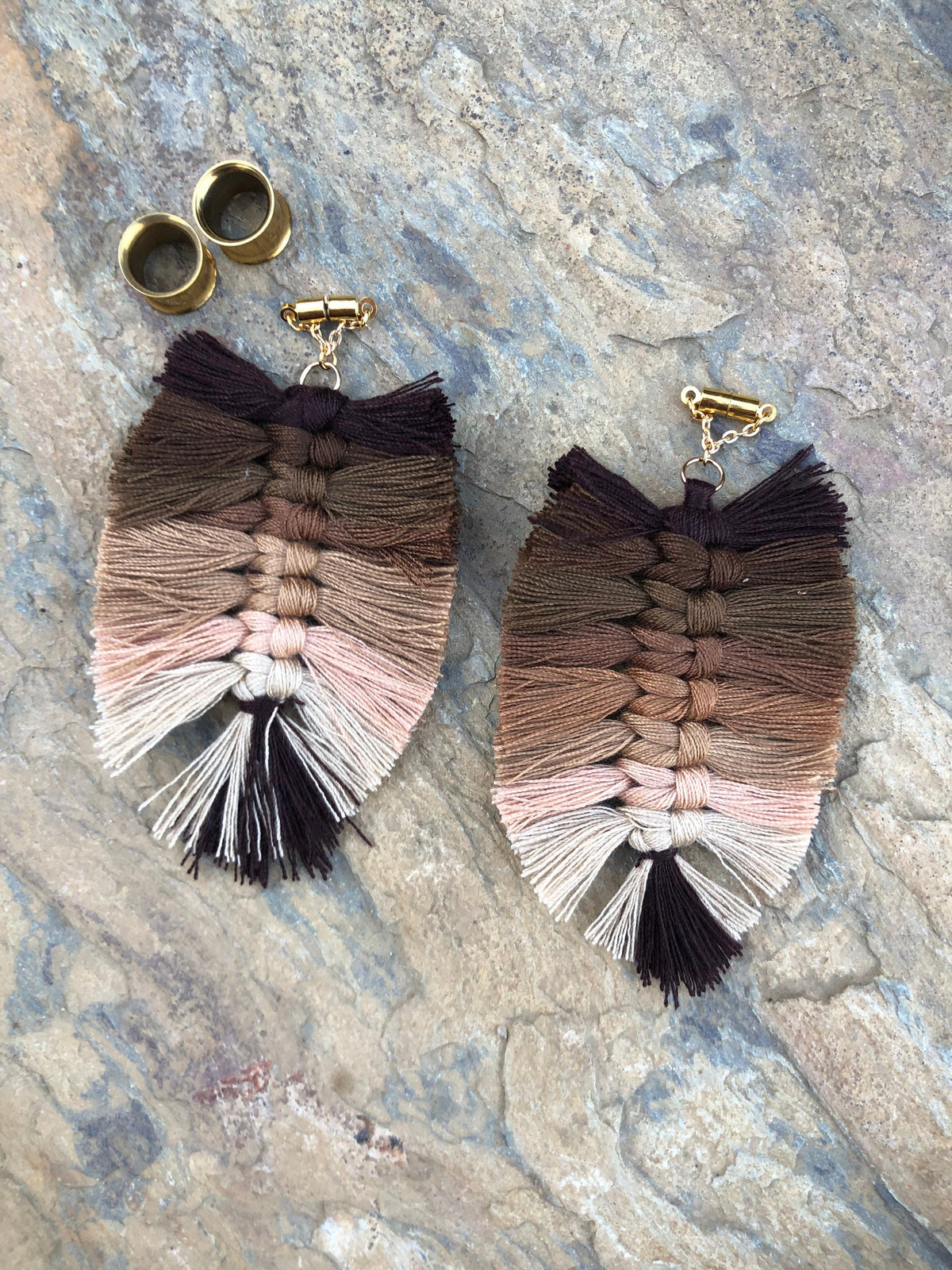 Brown Multicolor Tassel Magnetic Clasp Earrings
