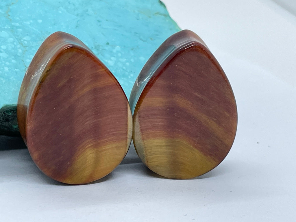 OOAK Red Tiger’s Eye Teardrop Plugs – 1" (25mm)